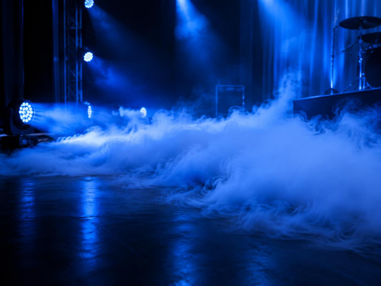 Low-lying dry ice fog across a stage floor