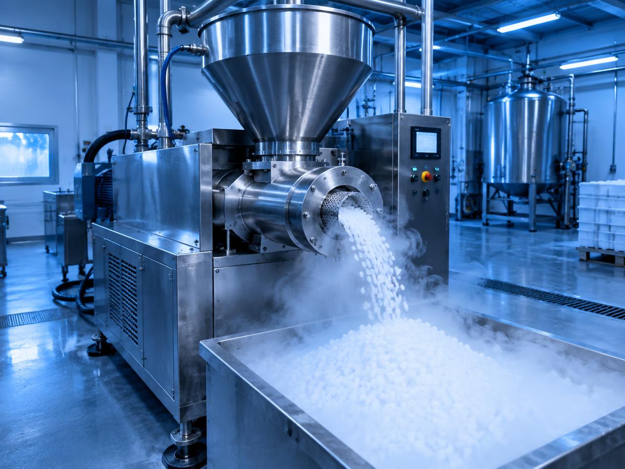 Dry ice pelletizer running inside a production plant